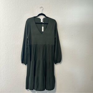 Max Studio Olive Green V-Neck Long Sleeve Dress